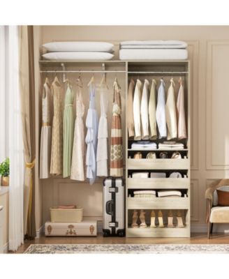 5 feet Wall Mounted Closet System with Drawers and Shelves, Sturdy Closet Rack with 2 Hanging Rods for Closet/Bedroom