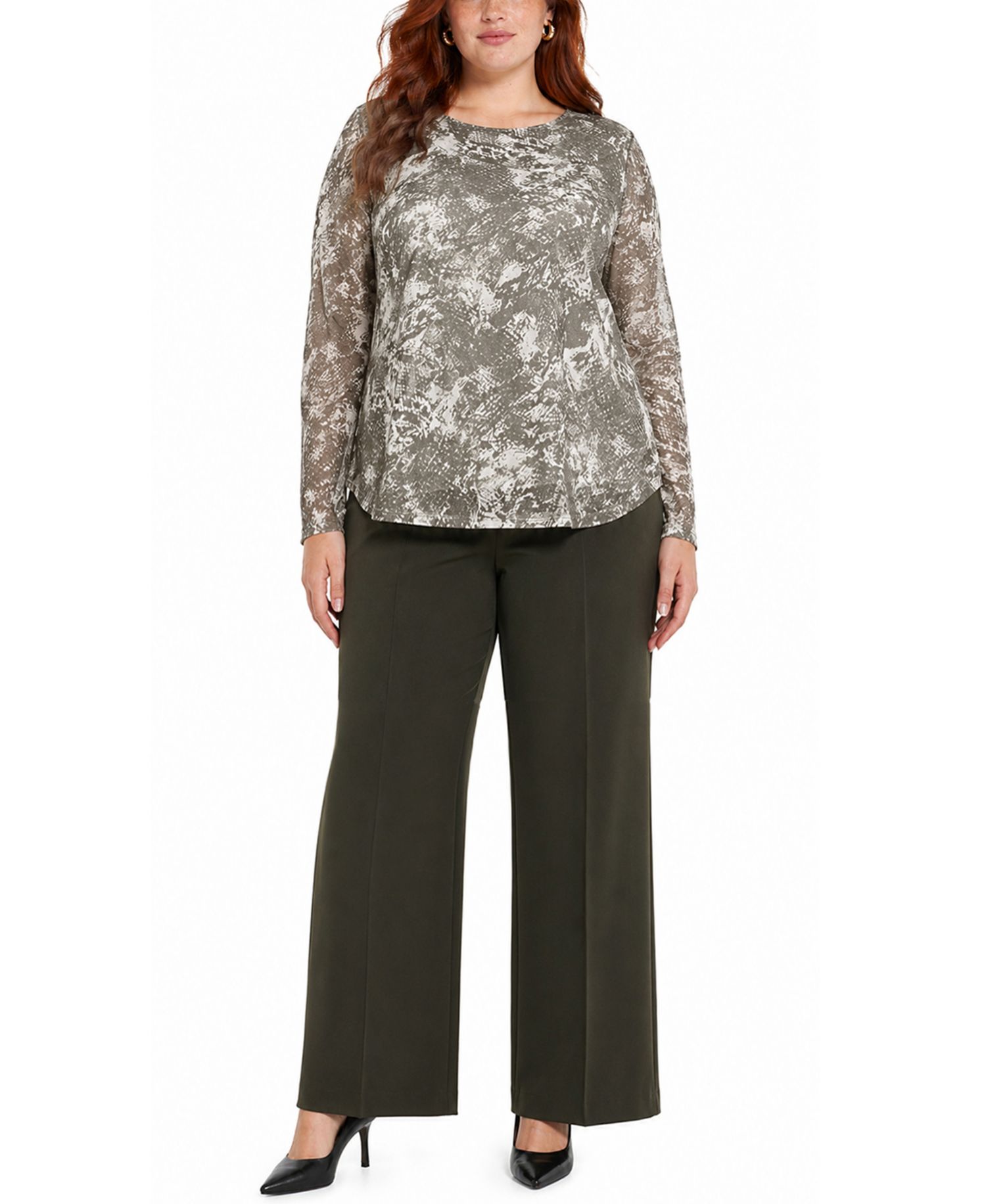Plus Size Python Mesh Scoop Neck Top
