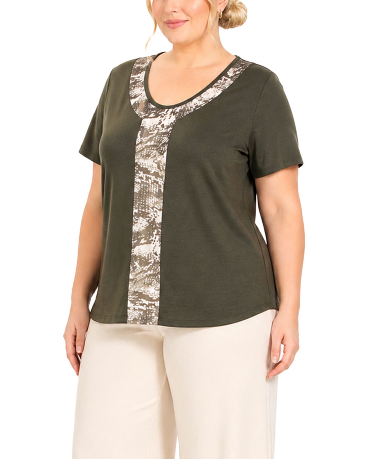 Plus Size Python Mesh Inset Short-Sleeve Top