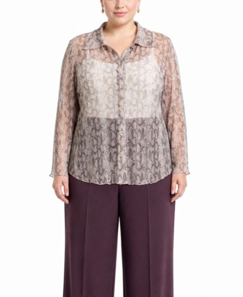 Женская рубашка COIN 1804 Plus Size Python Mesh Button-Front, цвет: Слоновая кость розовато-лиловый