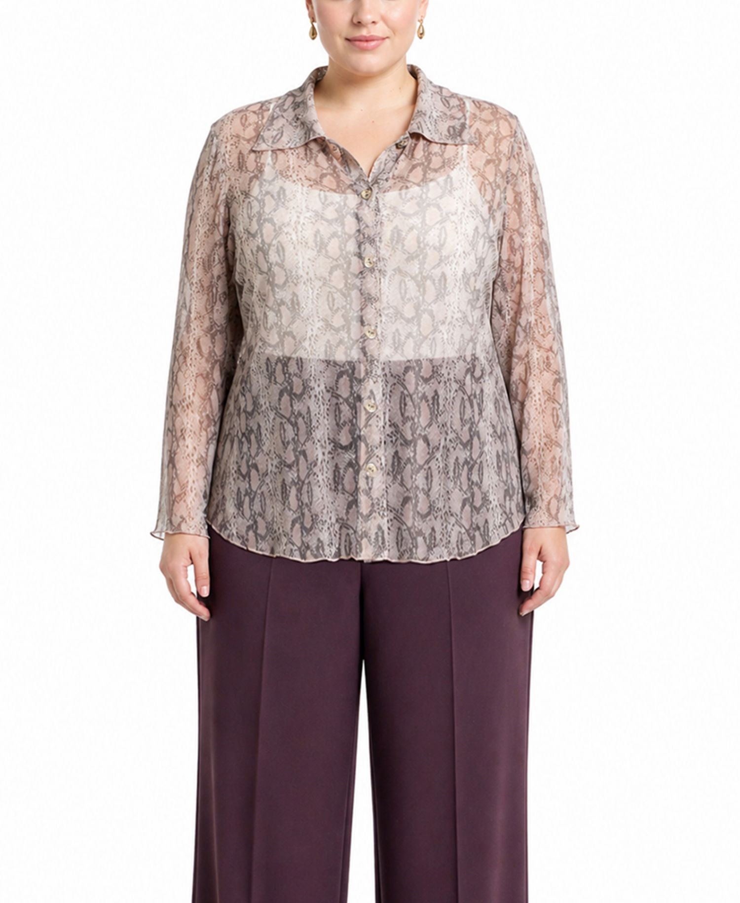 Plus Size Python Mesh Button-Front Shirt