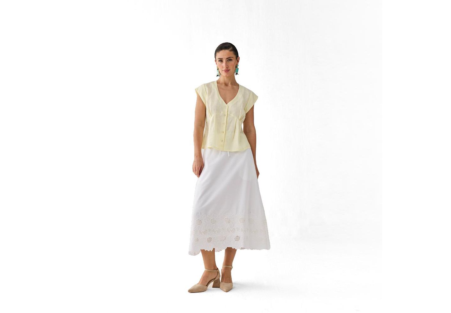 Женский топ Reistor The Deep V Neck in Butter Lemon, цвет: Сливочный лимонный льняной — фото 7