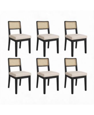 Modern Armless Rattan Dining Chairs, Upholstered Linen Seat, Sturdy Wood Frame, Breathable Rattan Backrest - Ideal for Kitchen, Dining Room