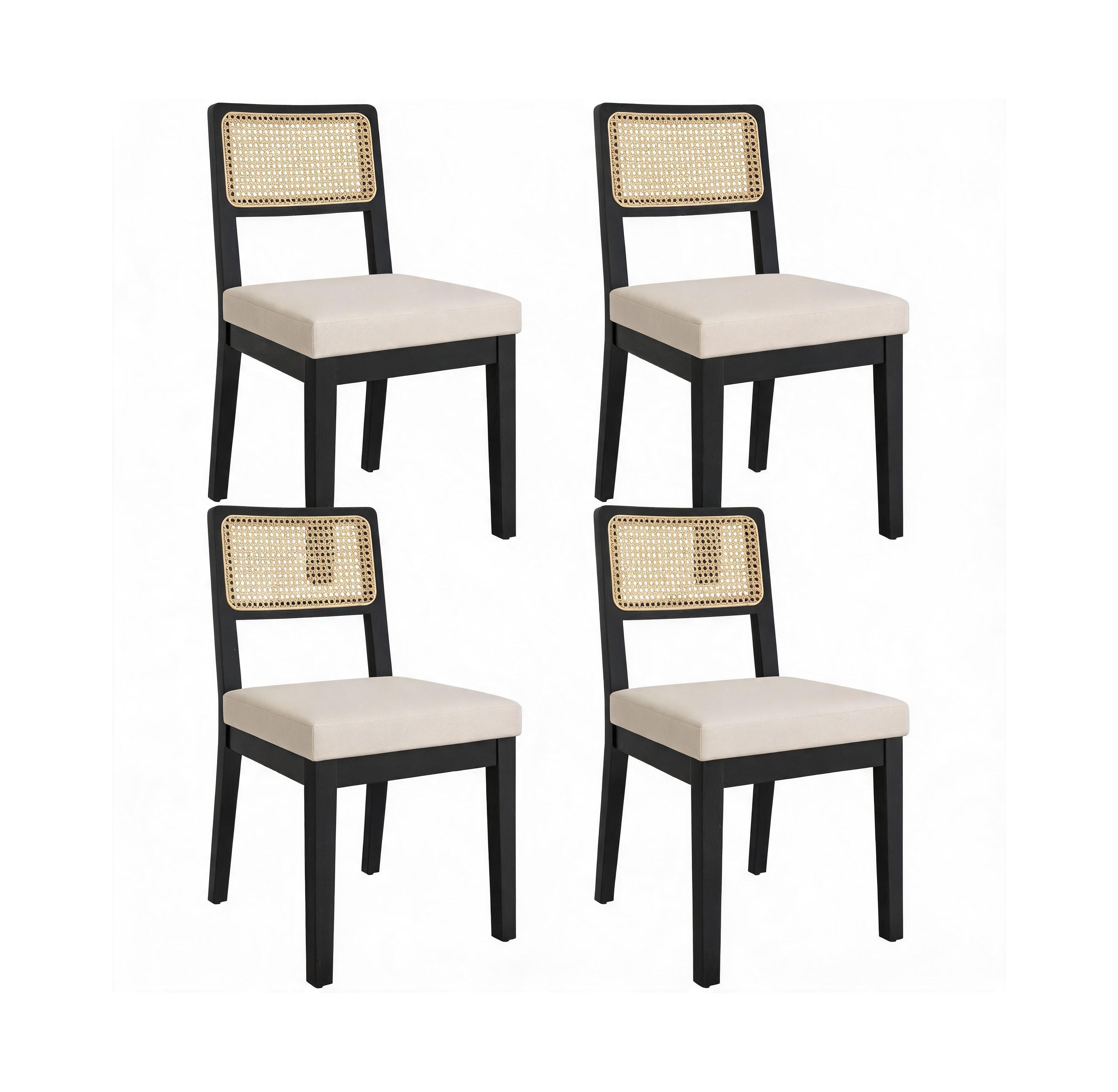 homfan Modern Armless Rattan Dining Chairs, Upholstered Linen Seat, Sturdy Wood Frame, Breathable Backrest - Ideal for Kitchen, Room