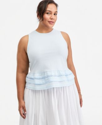 Trendy Plus Size Ruffle-Hem Square-Neck Tank