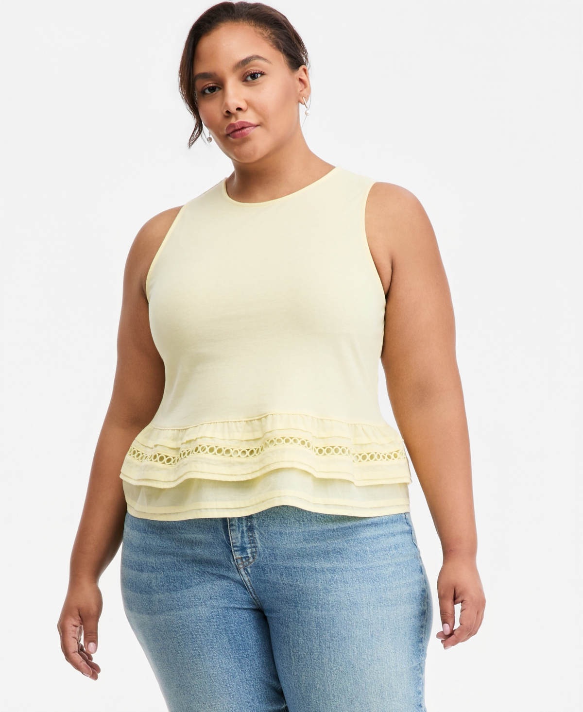 On 34th Trendy Plus Ruffle-Hem Square-Neck Tank, Macy's Exclusive
