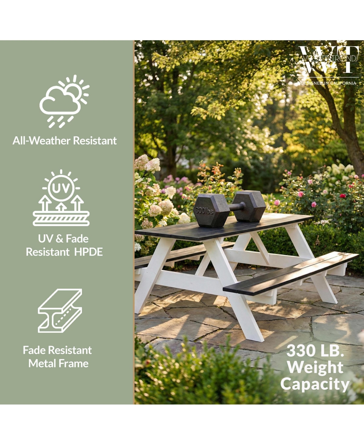 WestinTrends Outdoor 70" Hdpe Plastic Picnic Table Bench With Umbrella Hole