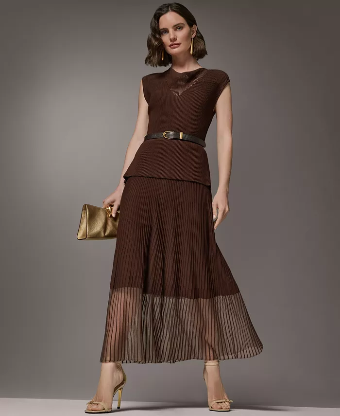 Women's Sleeveless Knit Maxi Sweater Dress with Belt
