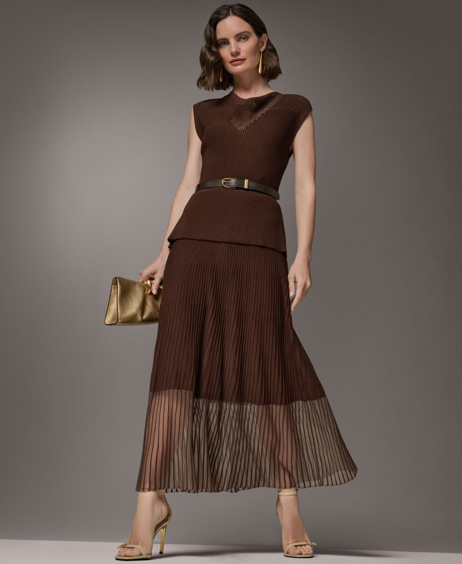 Women's Sleeveless Knit Maxi Sweater Dress with Belt