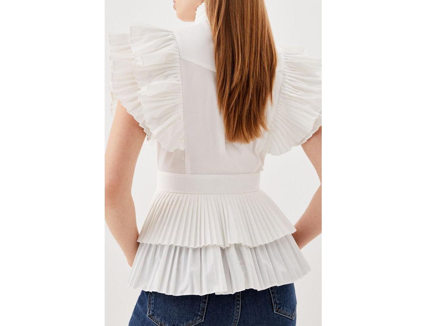 Женская блузка Karen Millen Sleeveless Pleated Ruffle, цвет: Белый — фото 8