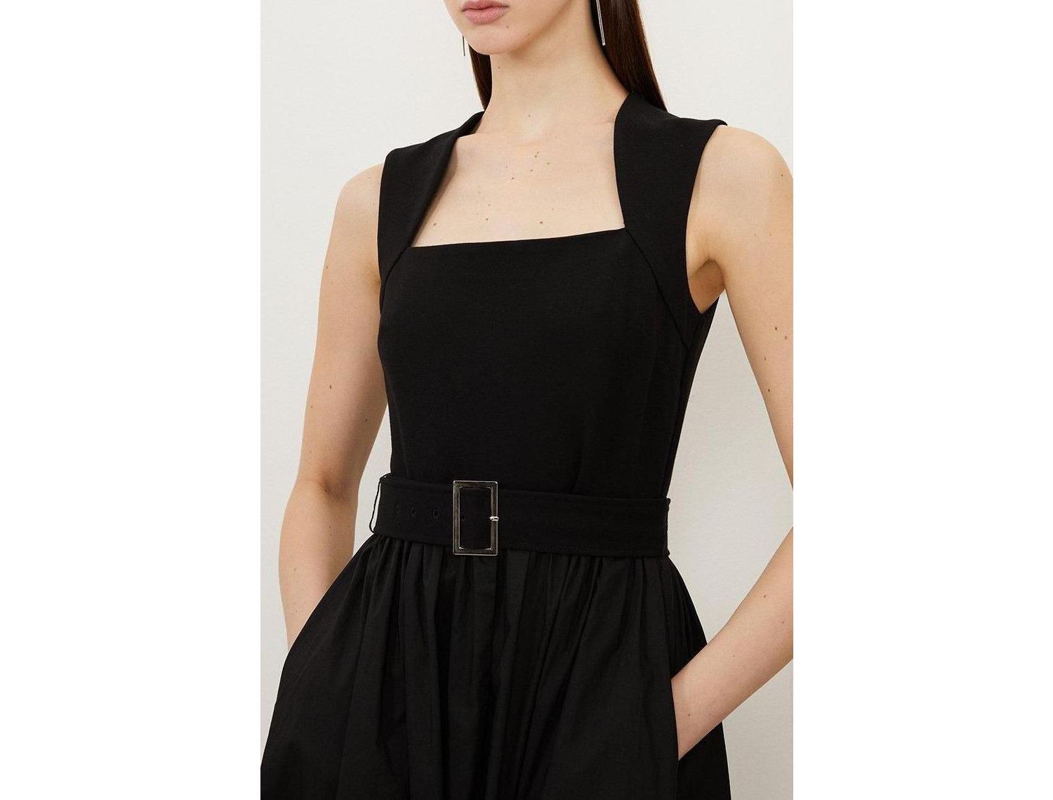Women's Square Neck Belted Maxi Dress