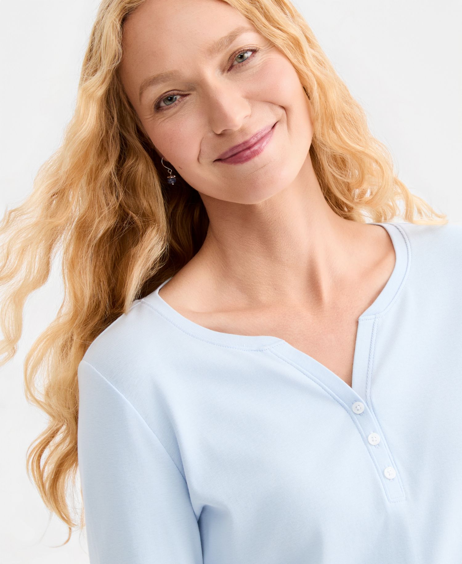 Plus Size 3/4-Sleeve Henley Tee