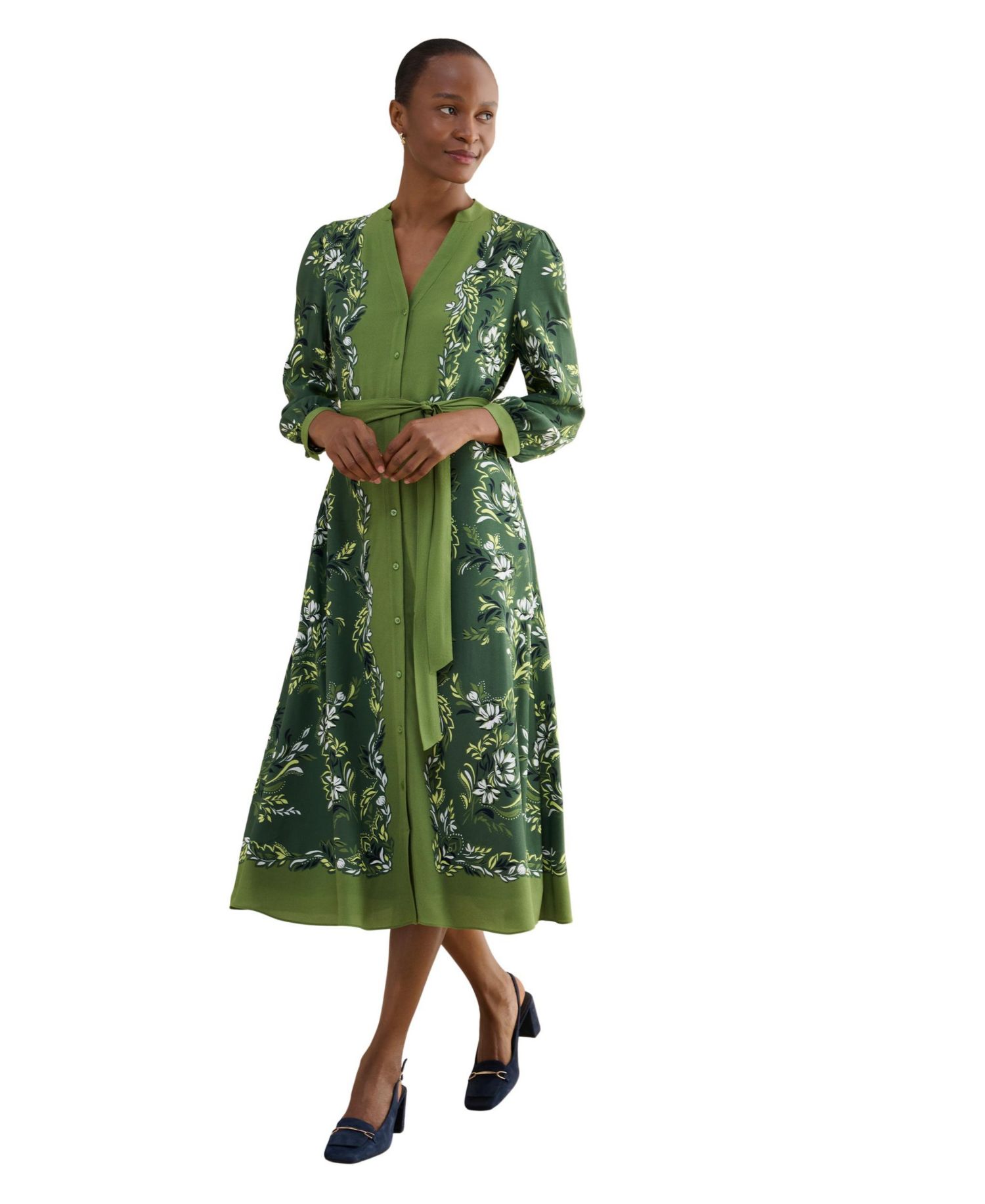 Women's Apolline Printed V-Neck Midi Shirt Dress