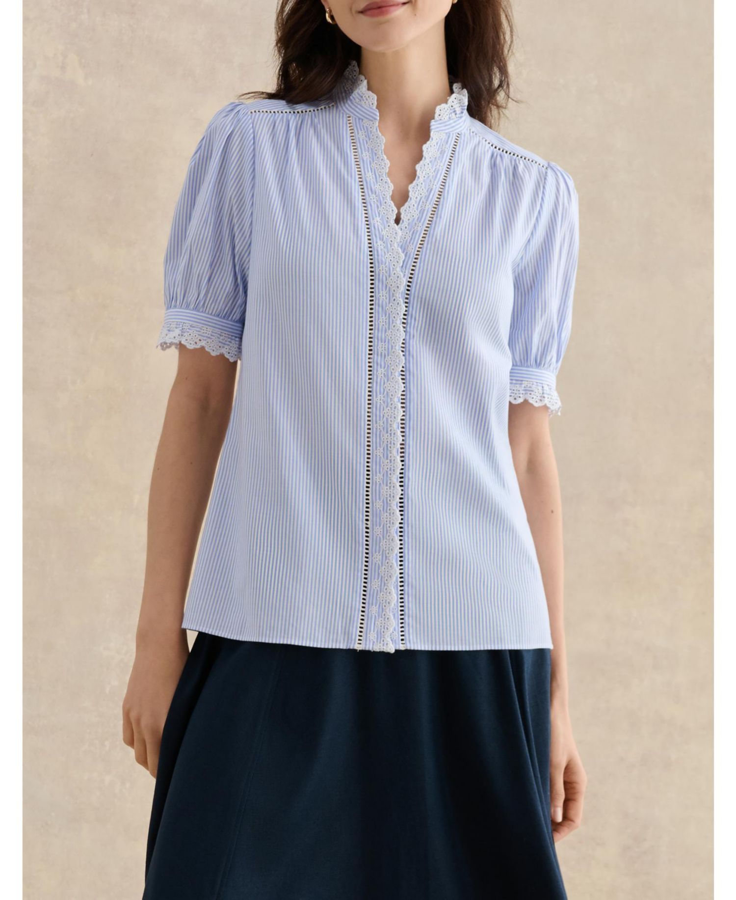 Women's Naima Scalloped Lace Trim Pintuck Blouse
