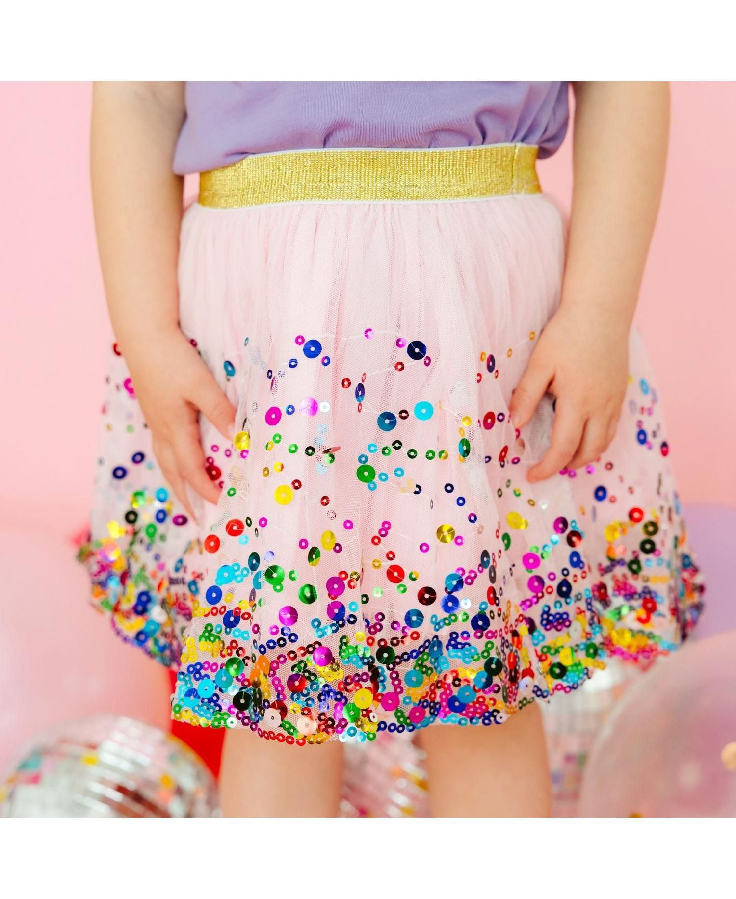 Little and Big Girls Pink Confetti Tutu Skirt