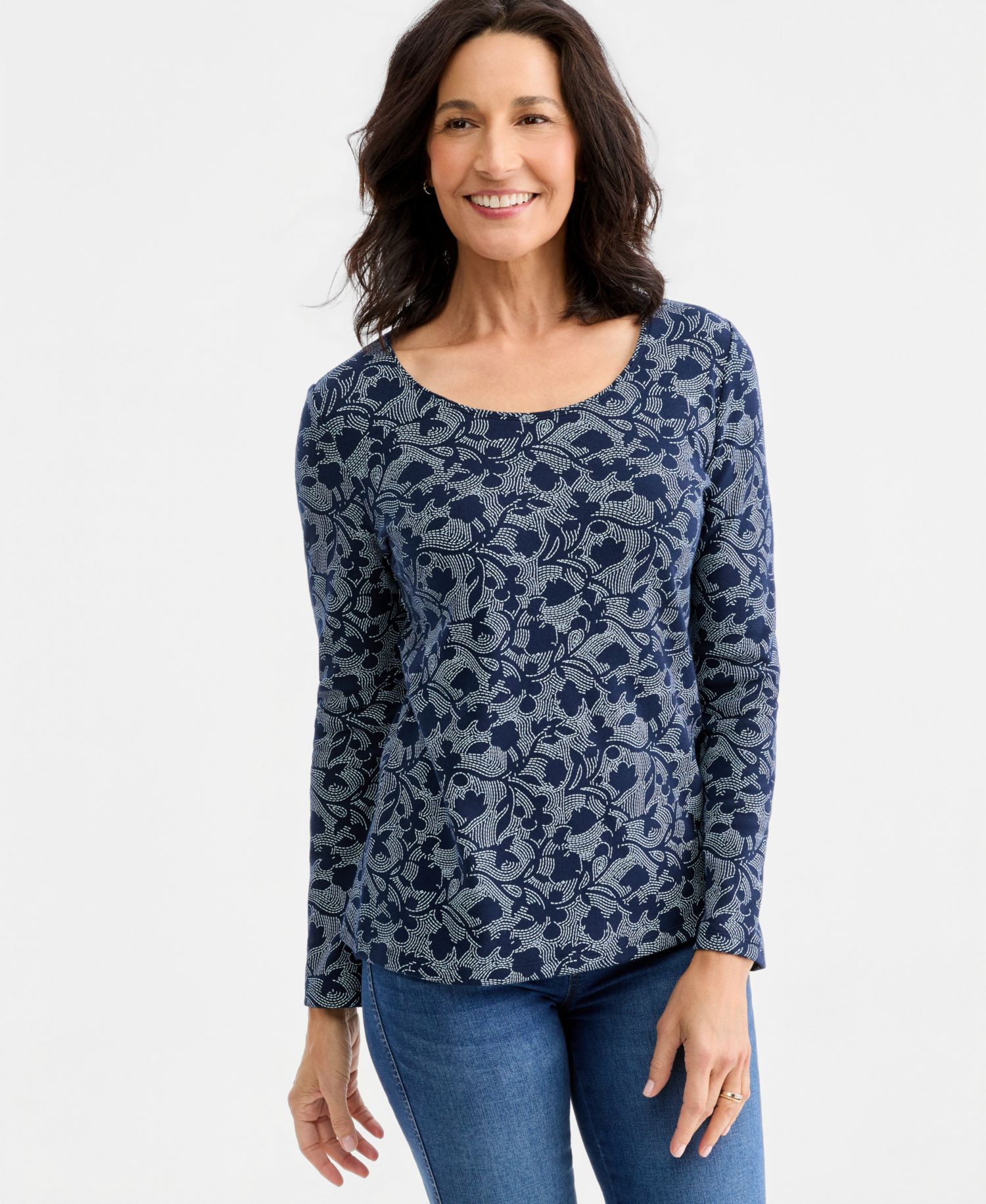 Petite Long-Sleeve Scoop Neck T-Shirt