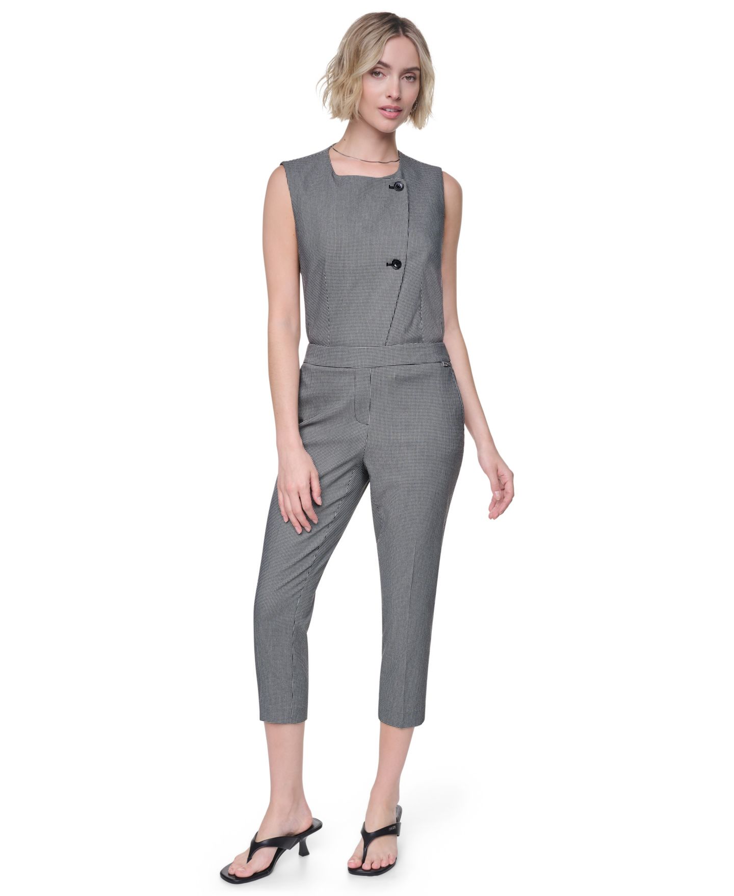 Женские брюки DKNY Petite Houndstooth Millenium Ankle, цвет: Чёрный / Слоновая кость — фото 2
