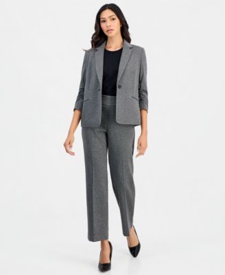 Petite Ponte One-Button Scrunch-Sleeve Jacket & NYC Compression Side-Tab Pull-On Pants