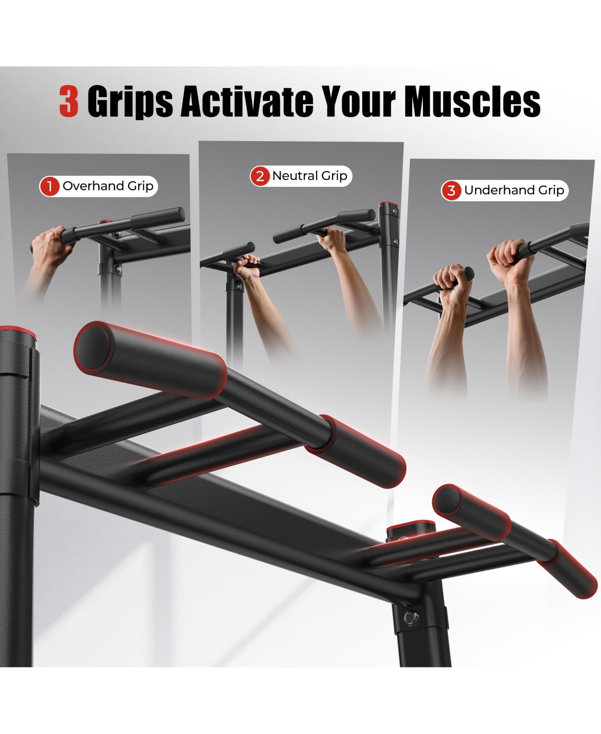 Fed Fitness 450LBS Power Tower, Dual-Triangular Base Pull Up Dip Station with 6 Height Levels, Multi-Function Home Gym Strength Training Equipment