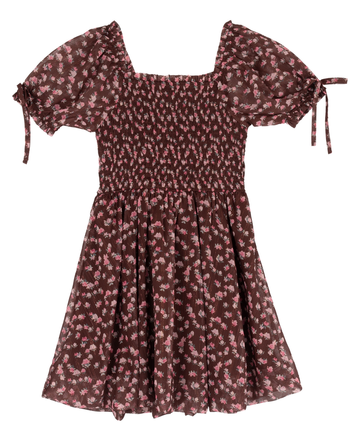 Rare Editions Girls' 7-16 Vest and Printed Puff Sleeves Smocked Dress, 2-Piece Set
