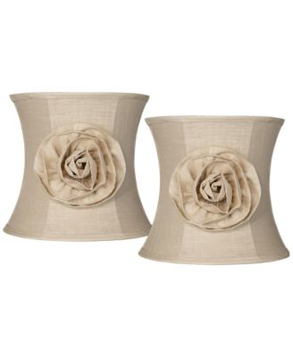 Set of 2 Drum Lamp Shades Almond Flower High Spider Replacement Harp Finial Fitting