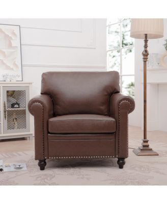 Modern PU Leather Accent Sofa with Birch Wood Legs and Nailhead Trim