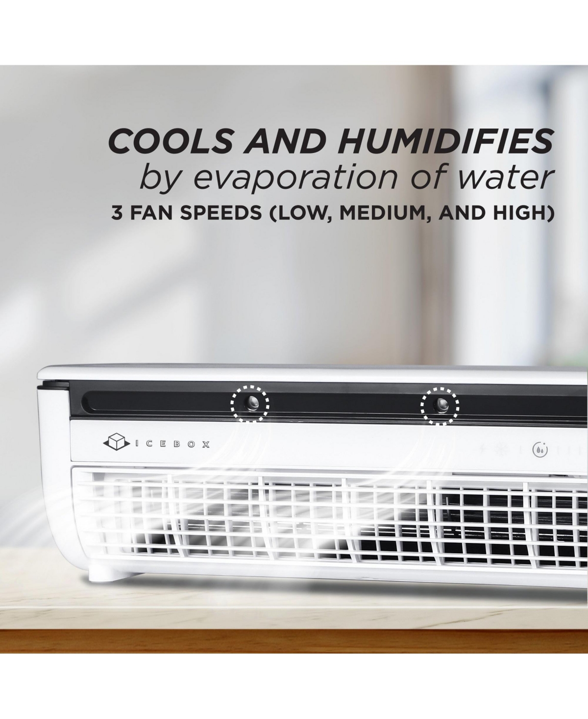 IceBox Cooling Mist Fan, Small Portable Fan with Evaporative Humidifier