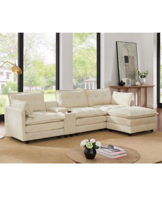 119" L-Shaped Corduroy Modular Sectional Sofa with Ottoman and Console
