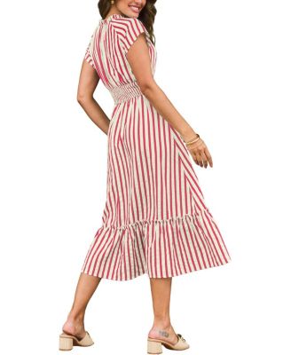 casual red and white dress Buy Red-White Full Flare Long dress for women-k82-33603
