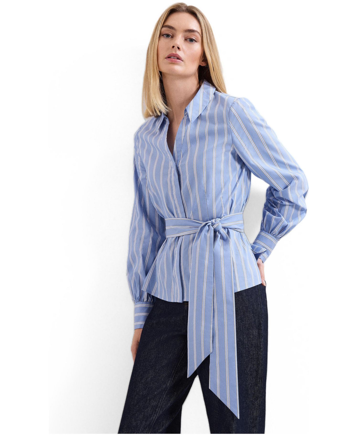 Women's Collared Statement-Belt Shirt