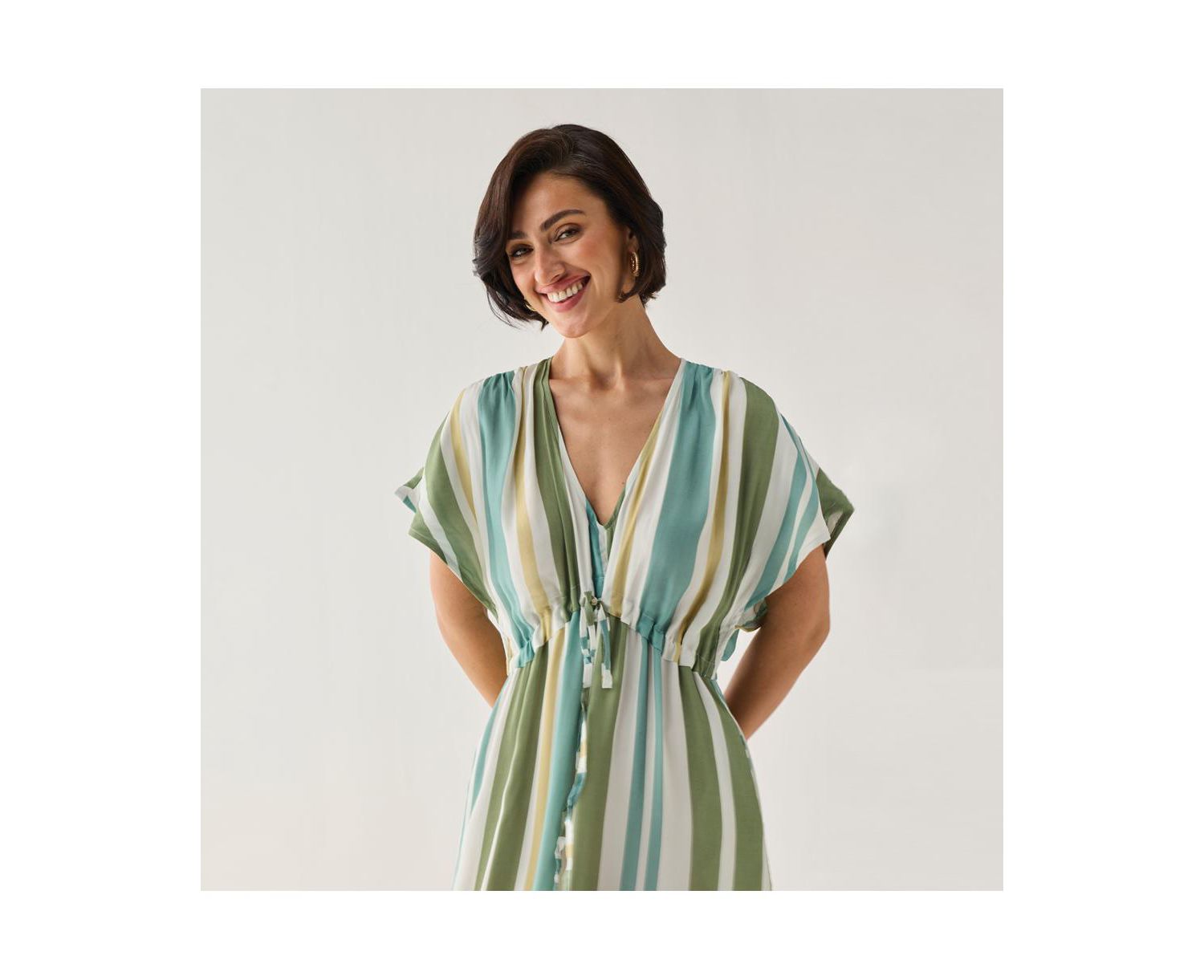 Women's Striped Drawstring Waist Maxi Dress
