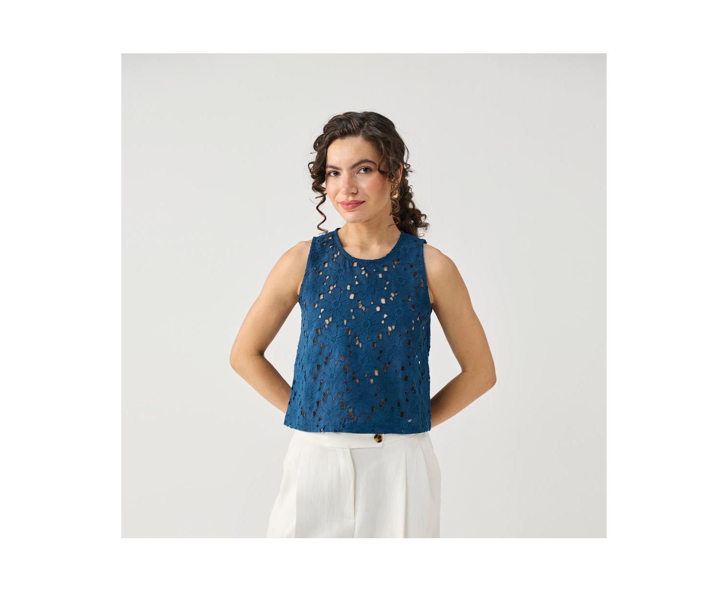 Women's Embroidered Sleeveless Button-Back Top