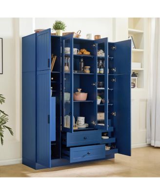 Modern 6-Door Kitchen Pantry Cabinet with Drawers and Wine Rack, 53.2''W