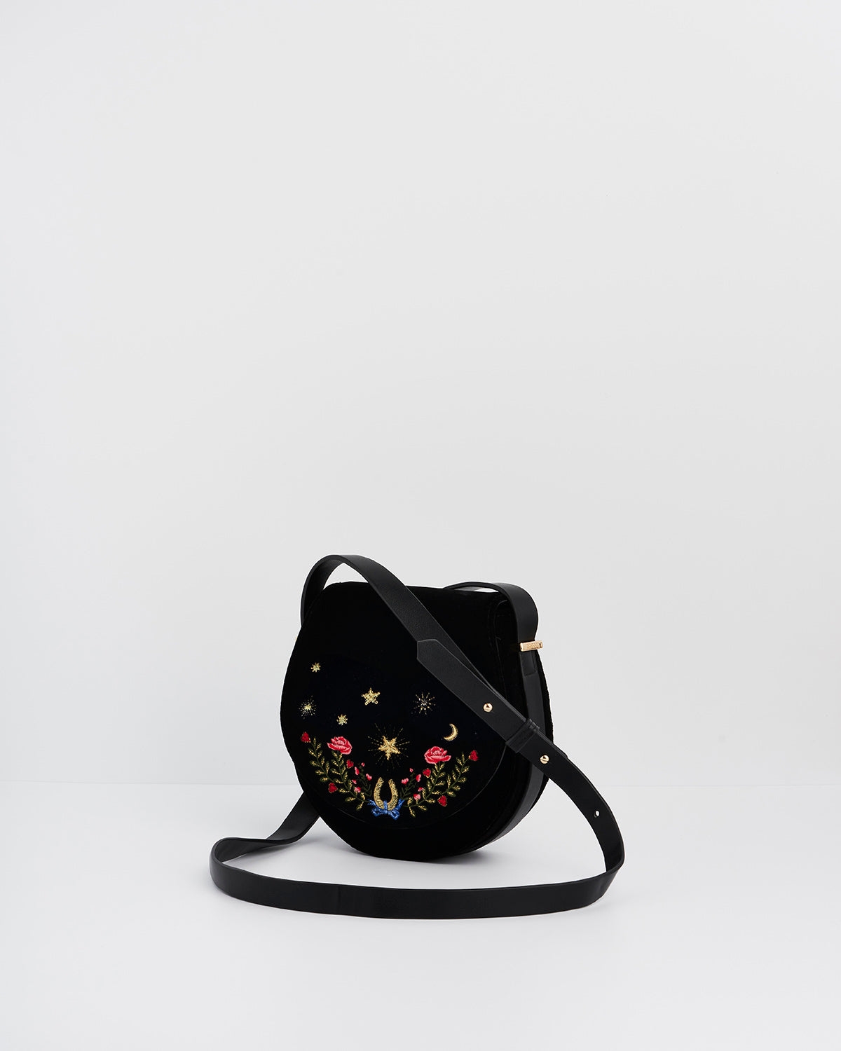 Fable England Women's Kate Celestial Velvet Embroidered Saddle Bag