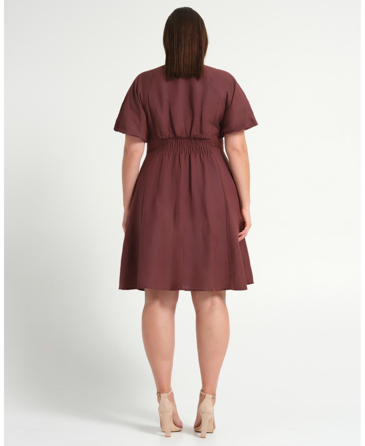 Women's Heather Linen Zip-Front Fit Flare Mini Dress