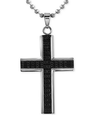 Macy's Men's Diamond Cross Pendant Necklace (1/2 ct. t.w.) in Stainless  Steel with Rhodium Plating & Reviews - Necklaces - Jewelry & Watches -  Macy's