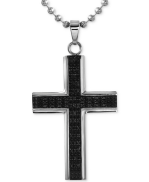 image of Men-s Diamond Cross Pendant Necklace (1/2 ct. t.w.) in Stainless Steel with Rhodium Plating