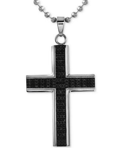 Men's Diamond Cross Pendant Necklace (1/2 ct. t.w.) in Stainless Steel with Rhodium Plating