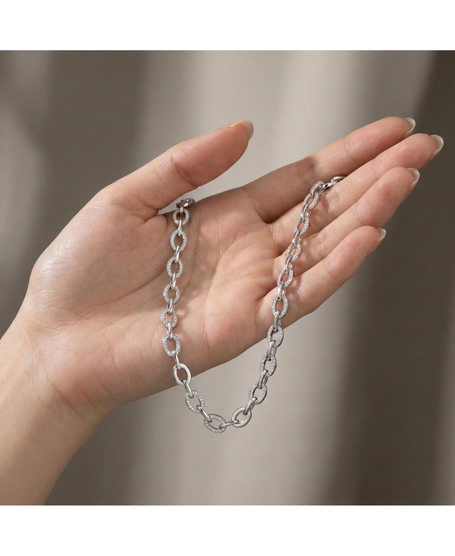 Brilliant Gold Plated Micro CZ Pave Oval Link Necklace