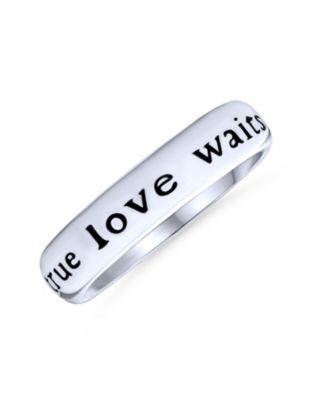 Purity Promise Ring Band True Love Waits Mantra Words .925 Sterling Silver