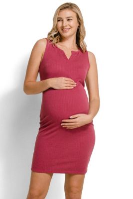 Maternity Sleeveless Ribbed Bodycon Mini Dress with Split Neck