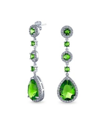 Cocktail Fashion Cubic Zirconia Halo Emerald Green CZ Large Statement Teardrop Chandelier Earrings