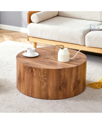Simple Wood Grain Cylindrical Coffee Table, 23.6" x 11.8