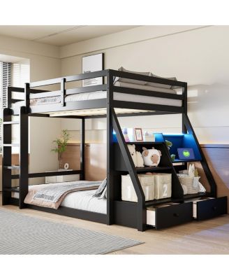 Bed with LED Lights, USB Ports, Storage Shelves and 2 Drawers