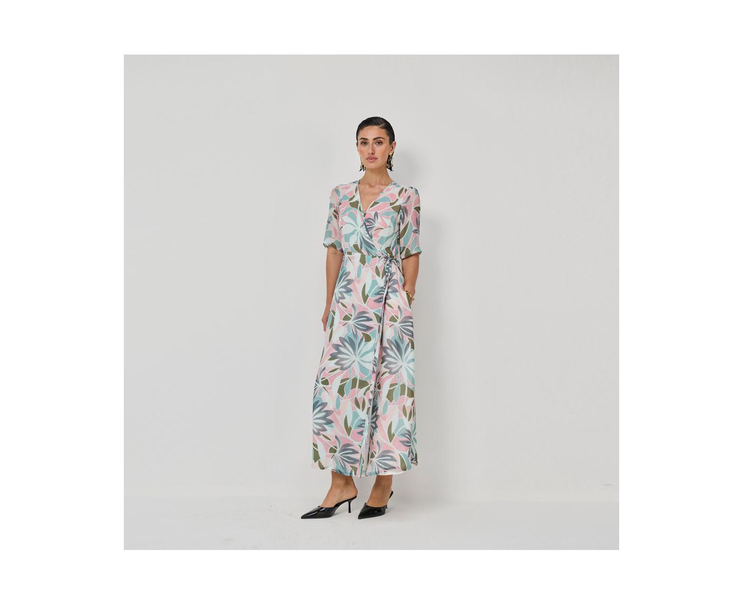 Women's Floral Print A-Line Wrap Maxi Dress