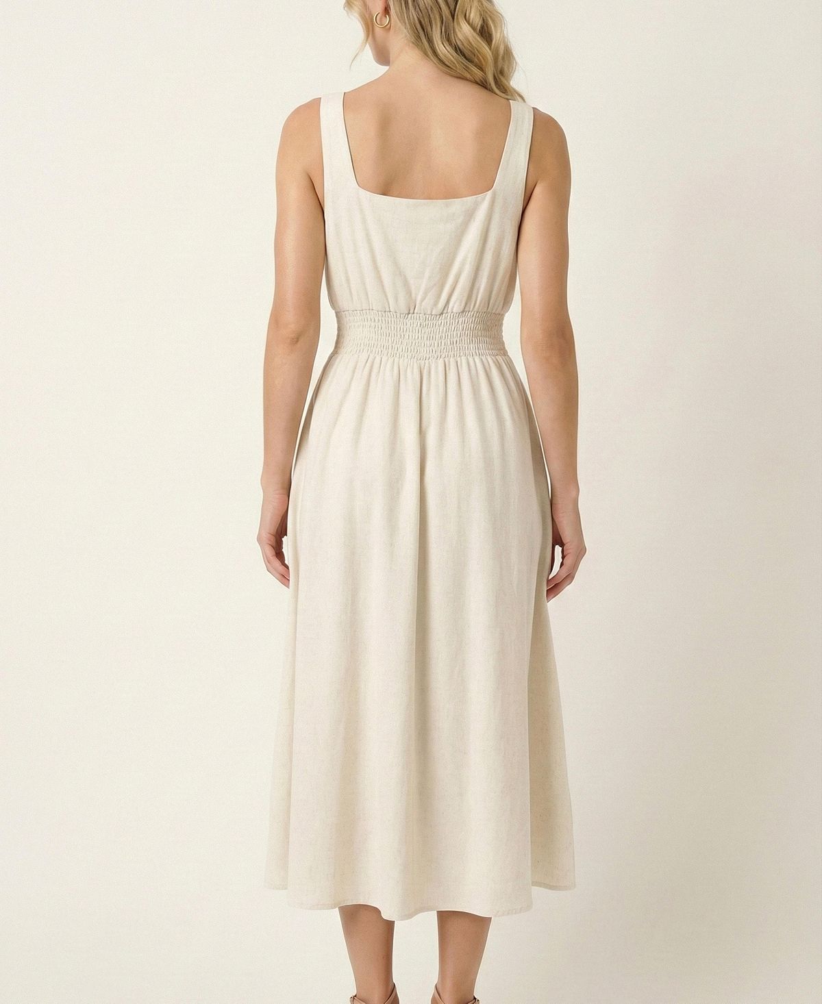 Modenaire Women's Sleeveless Smocked-Waist Front-Zip Slit Midi Dress view 7 — MAYCSS fashion products