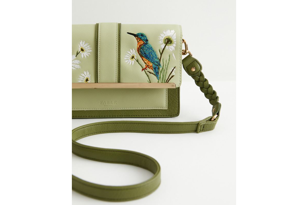 Fable England Women's Embroidered Kingfisher Cross Body Bag
