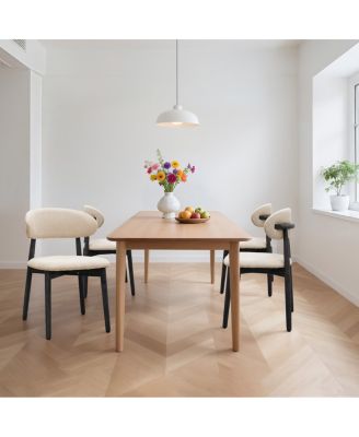 Cotton-Linen Upholstered Dining Chairs with Black Wood Legs, Set of 4