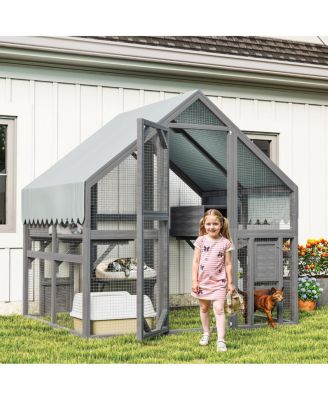Large Wooden Outdoor Cat Enclosure with Platforms, Resting Boxes, and Canopy