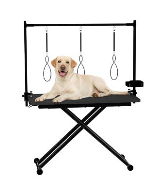 47 Inch Large Foldable X Lift Dog Grooming Table with Adjustable Arms and Organizer